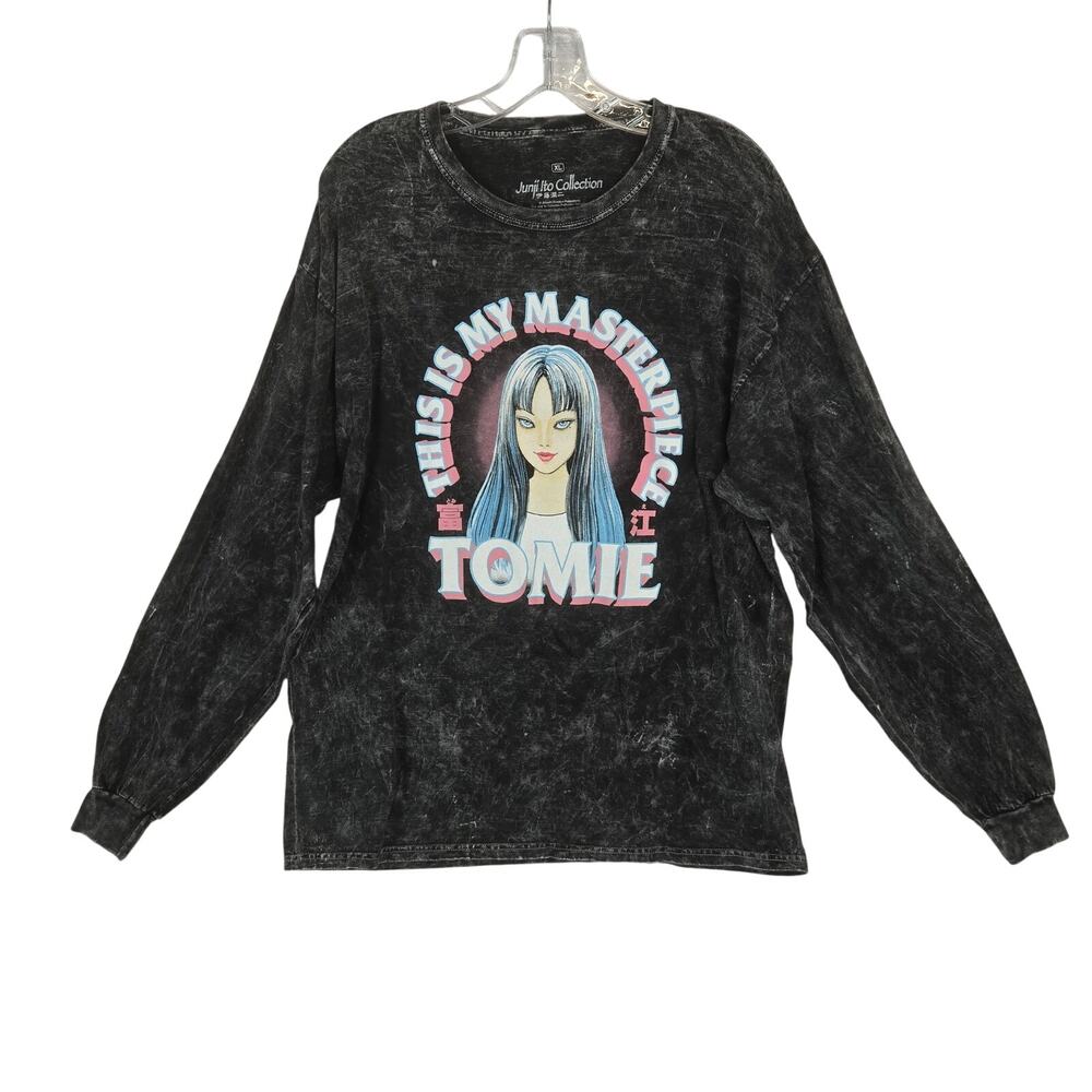 Junji Ito Tomie Black Long Sleeve Shirt XL Cotton Anime Cosplay Retro Manga Goth